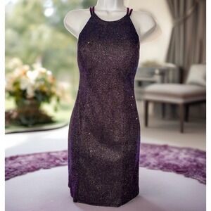 Dear Moon Mini Dress Womens Size 1 Purple Sleeveless Metallic Strappy Back Chic